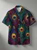 Men'S Short Sleeve Shirt, Hawaiian Style, Digital Print Unisex Full Peacock Feather Design, Youthful Beach Casual Design, Men'S Top