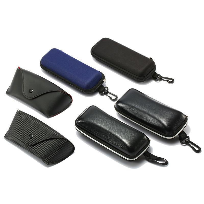 Fashion Artificial Glasses Case, Black Square Pressure-Resistant Button Zipper Box, Fixed Eye Protection Storage, Portable.