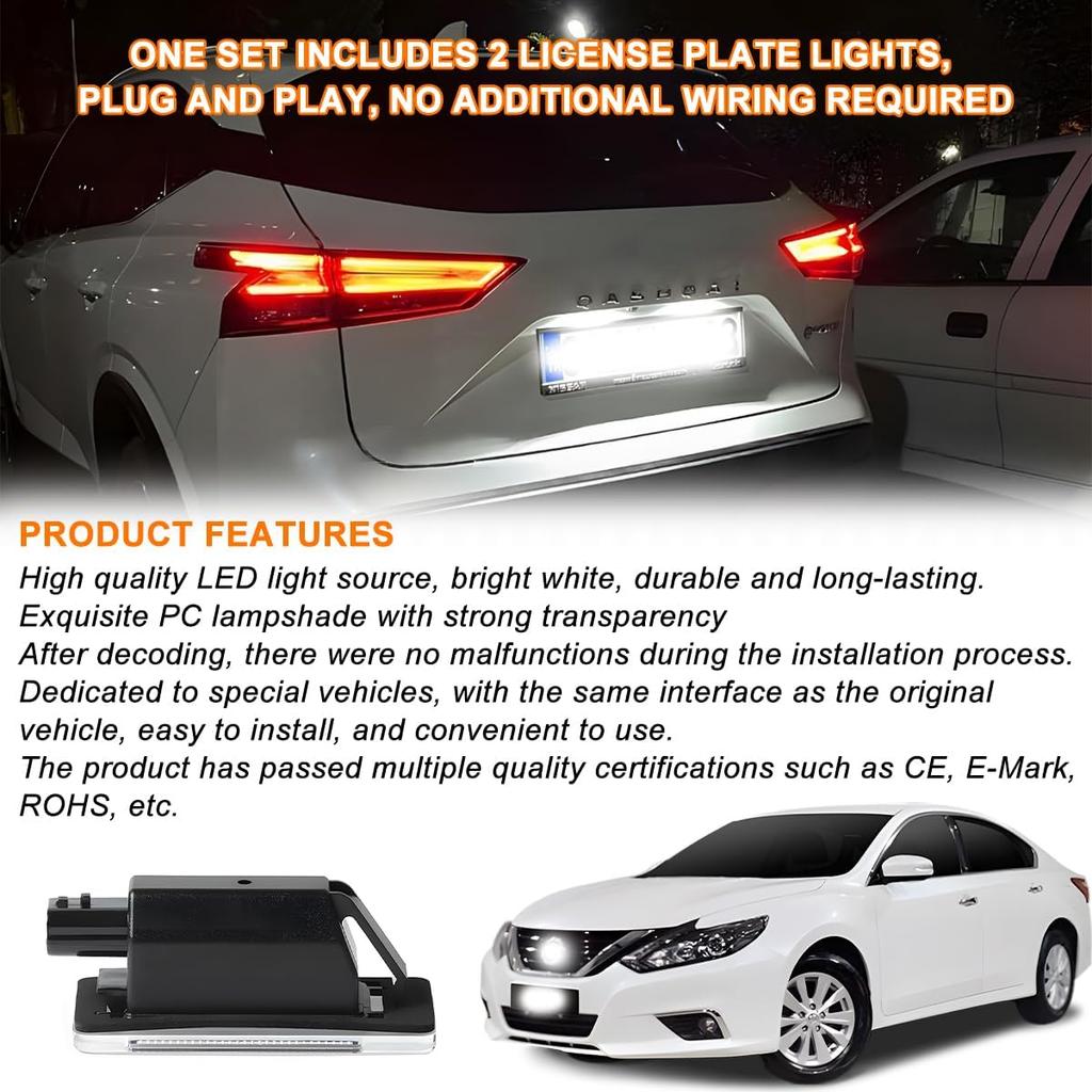 HZEL Car LED License Plate Light, 2PCS Vehicle Rear Tag Lamp Assembly, Automotive Tail Xenon Tag Lighting Kit Replacement Accessories Compatible With