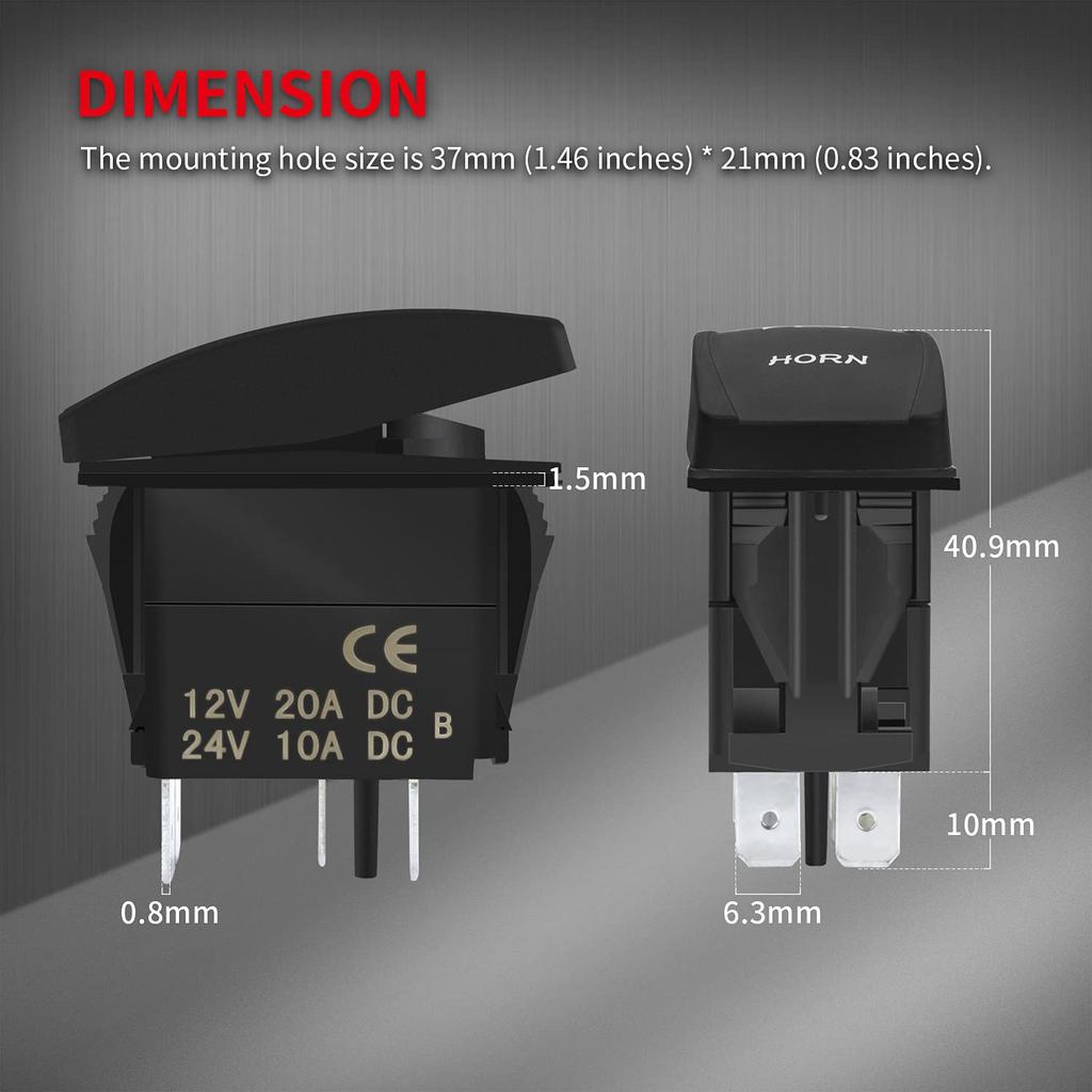DaierTek 12V Horn Button Momentary Rocker Switch Blue LED 12 Volt Ranger Auto Train ATV UTV RZR Boat Marine Toggle Switch Waterproof