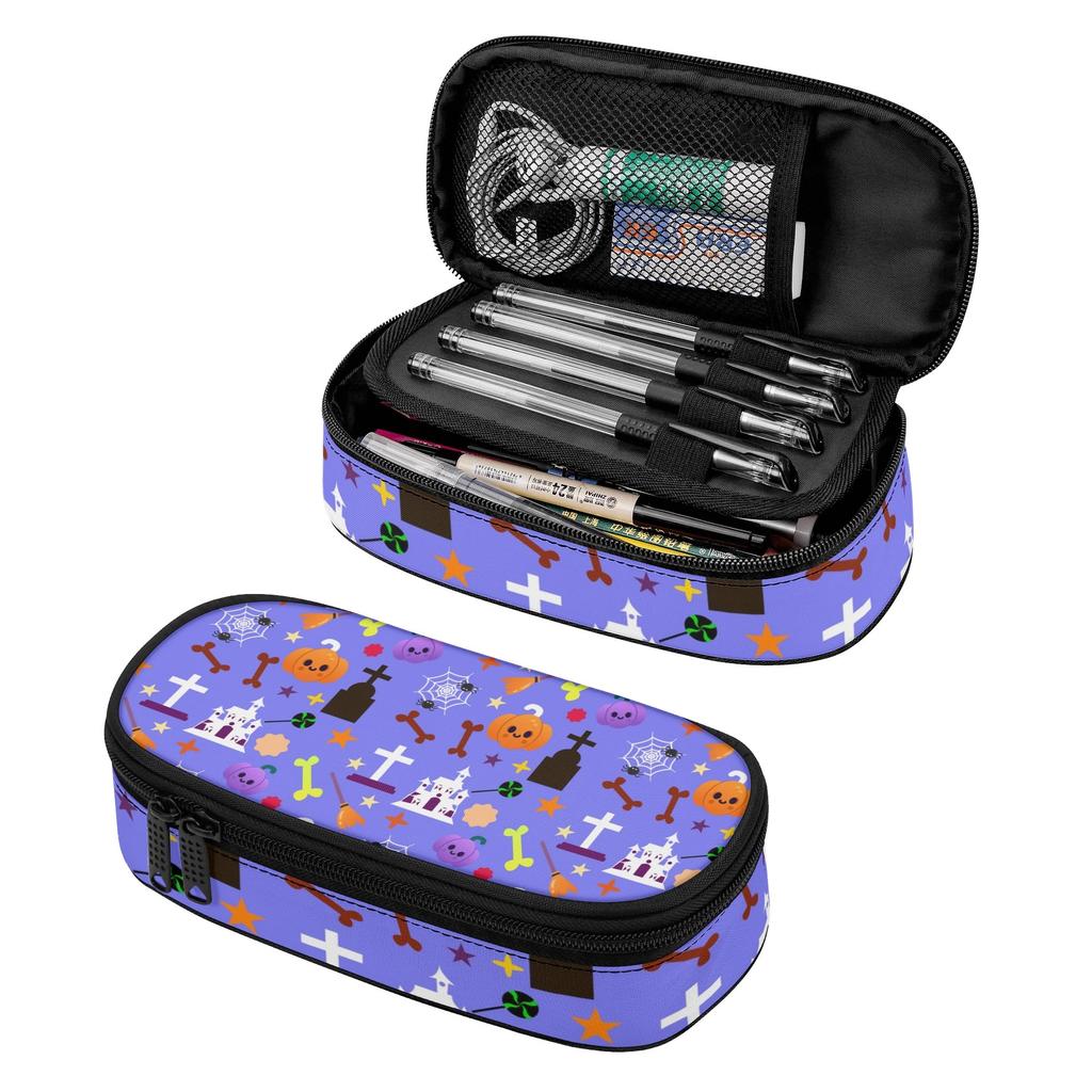 Stationery Pencil Case 300D Polyester Large Capacity Zipper Closure with Mesh Pocket Removable Divider and Pen Slots for Students
