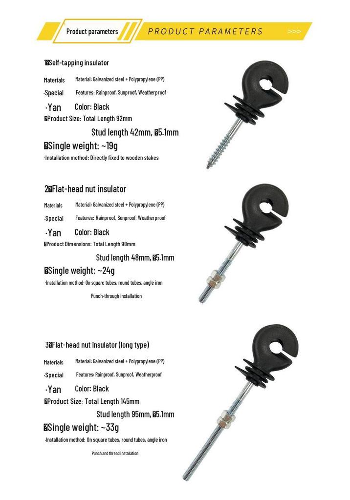 Leak-Proof Waterproof Electric Fence Insulator Screw for Livestock