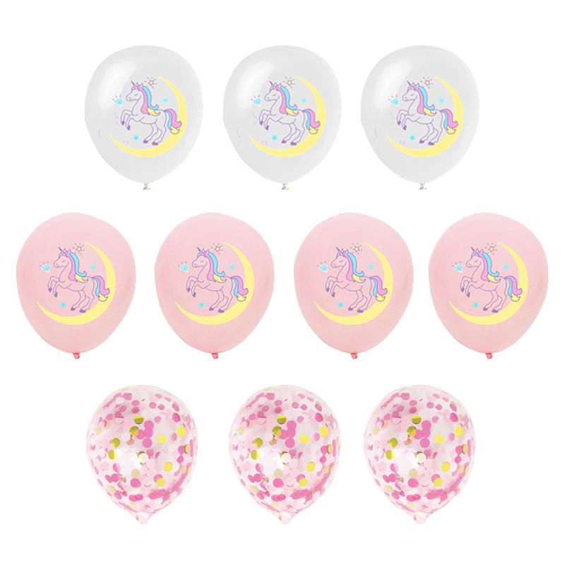 10pcs/lot Cartoon Unicorn Pink And Gray Latex Balloons With Sequin Balloons For Birthday Party Decorations