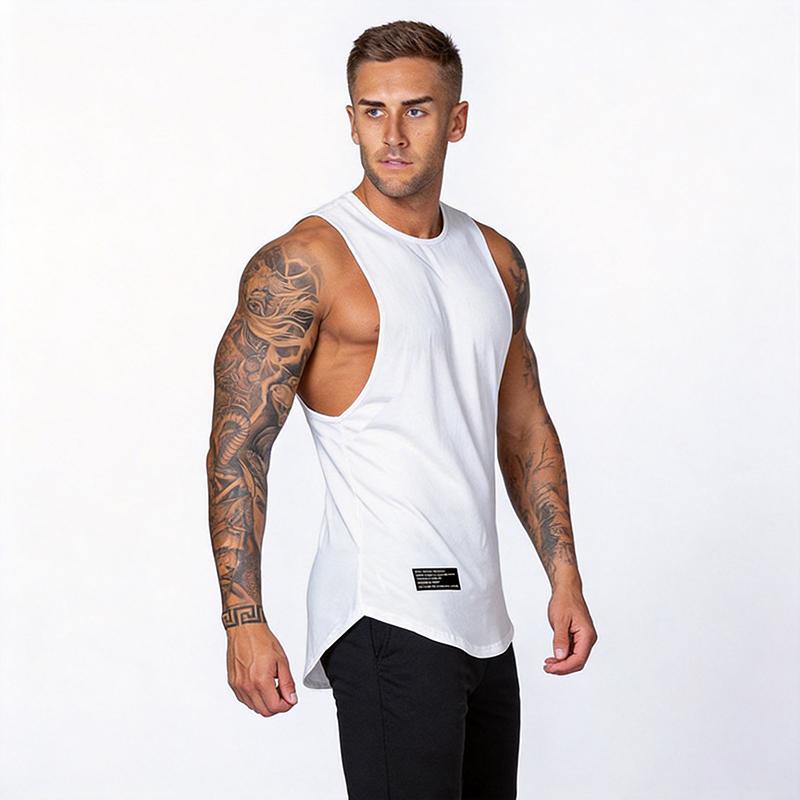 Muscleguys Men's Running Vests Summer Cotton Gym Clothing O-Neck Fitness Tank Tops Casual Jogging Bodybuilding Sleeveless T-Shirts