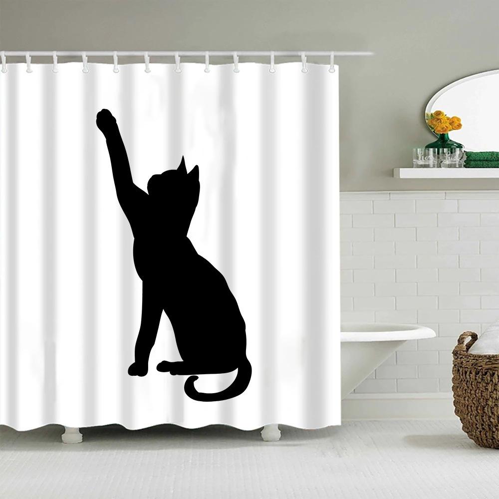 Puppy Cat Cute Cartoon Shower Curtains Washable Fabric Polyester For Bathtub Art Bathroom Decor Partition With Hooks Waterproof