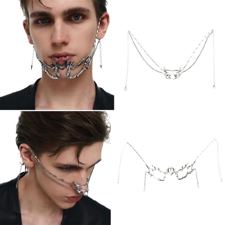 Set di 2 Maschere Mezzo Viso Accessorio Cosplay Unisex Catena per Viso Gioielli per Viso alla Moda Texture Rame per Festa di Halloween