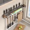 Gunmetal Grey Wall-Mounted Kitchen Knife Rack with Film Dispenser