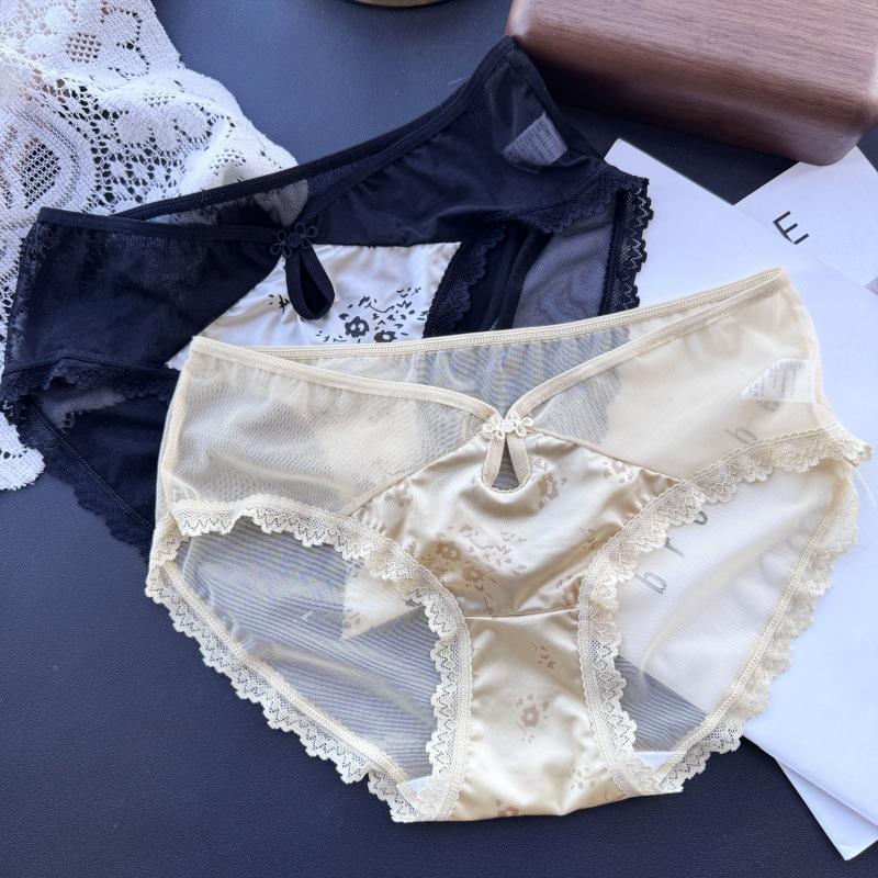 Damska Wiosenno-Letnia Bielizna w Stylu Narodowym, Seksowna Siateczka, Lodowy Jedwab, Głęboki Dekolt V, Niski Stan