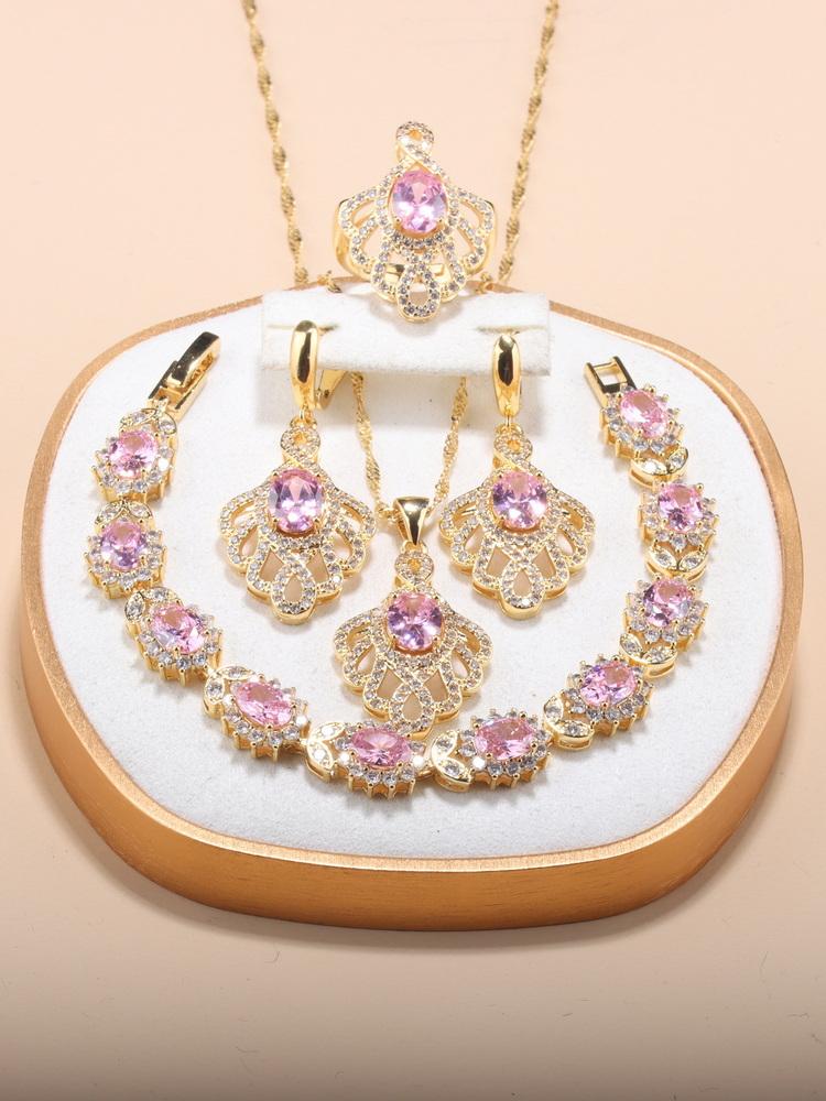 12-Colors Luxury Quality Big Jewelry Set Wedding Ring Adjustable Necklace And Earrings Bridal Accessories Charm Chain Bracelet