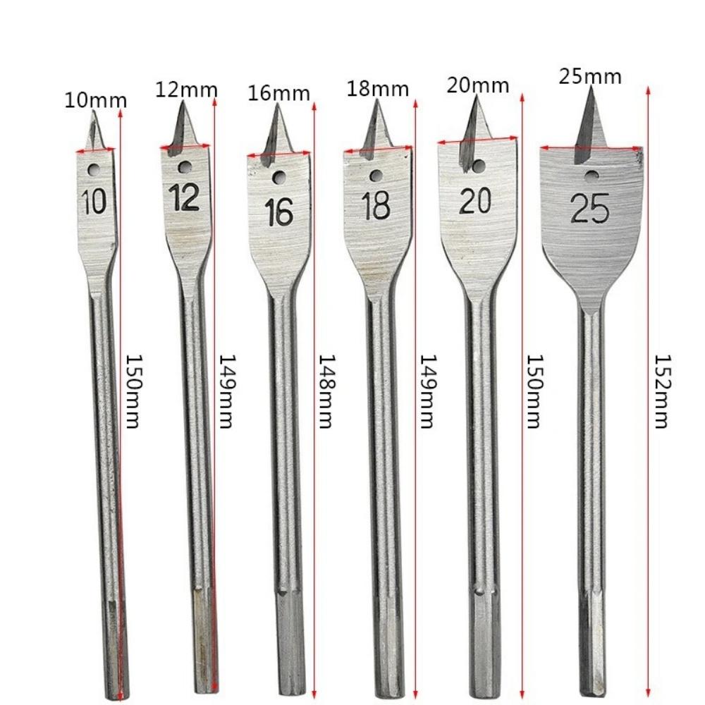 Neues 6-teiliges Set 3-Punkt-Flachbohrer Sechskantschaft Holzbearbeitung Flachbohrer-Set, Silber Gold Farbe Holzbrett Bohrerwerkzeug