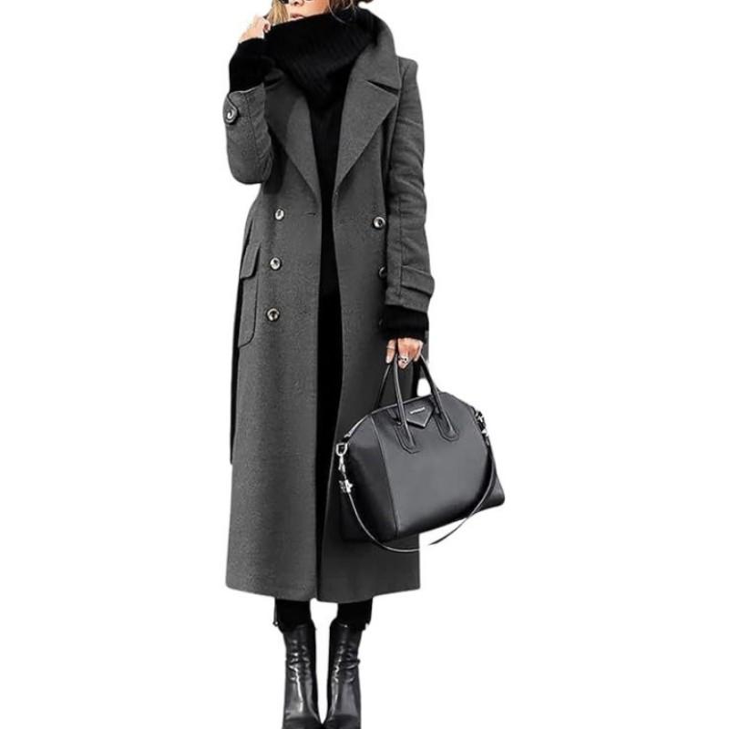 Damen Herbst und Winter Temperament Pendler Anzug Kragen Zweireihiger Langer Mantel