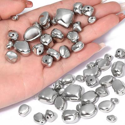 10-50 pezzi/sacchetto di perline sciolte CCB placcate in rodio argento di diverse forme per la creazione di collane, bracciali, orecchini, gioielli fai da te