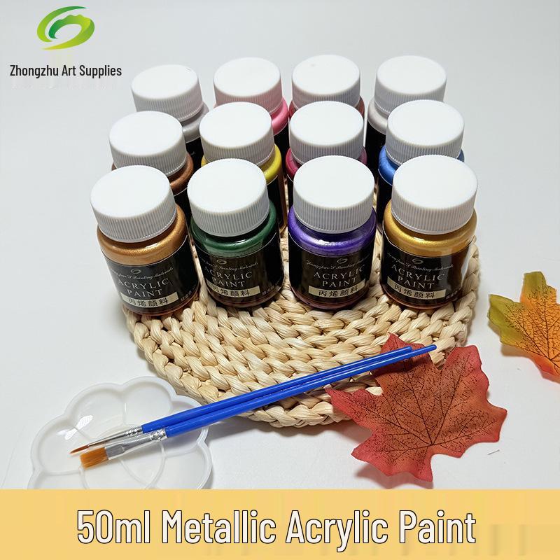 Zhongzhuo Pearlescent Metallic Acrylic Paint Set - 50ml, 12 Colors, EN71 Certified for Wall and Graffiti Art