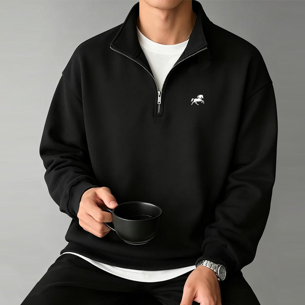Men s Casual Long-Sleeve Stand-Up Collar Sweatshirt with Half-Zip Design and Lightweight Fabric—Fall 2026 Men s Fashion Outfits L чёрный