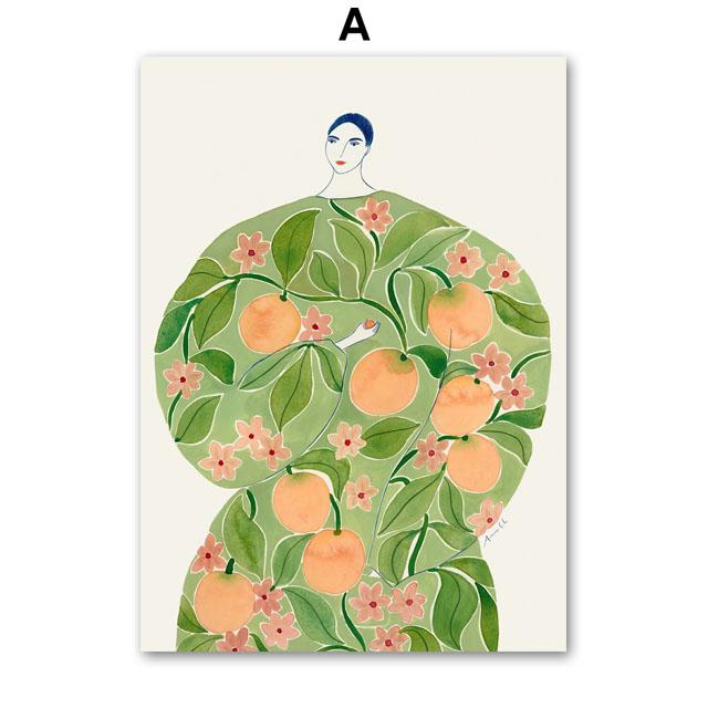 Tulip Vase Woman Coat Flower Fruit  Abstract Gallery Posters And Prints Wall Art Canvas Painting Pictures For Living Room Decor