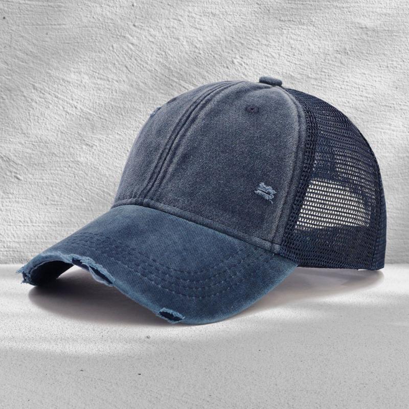 Washed mesh cap soft top light plate holes summer breathable sun protection new casual hollow mesh cap embroidery