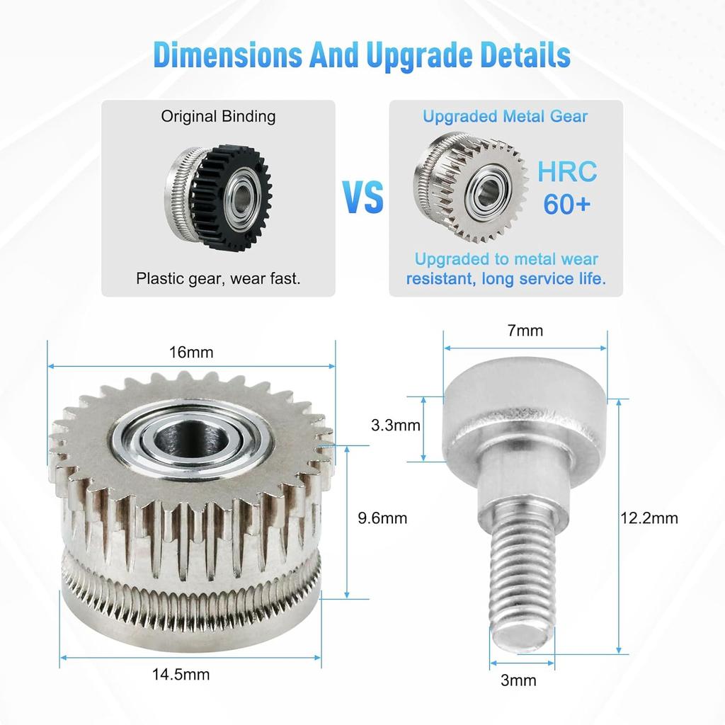 K1 Extruder Gear Kits, All Metal Nickel Plated Hardened Steel Plating Drive Gear K1 Max Extruder Gears Kit Compatible with Ender-3 V3/Ender-3 V3