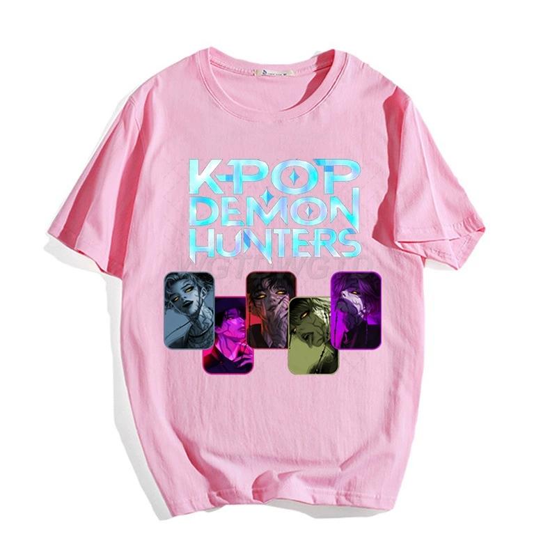 Vintage Saja Boys K-kPop Demon Hunters Print T-Shirt Anime Short Sleeve Tee Summer Girl Boy Shirt Casual Crewneck Clothing XXS розовый 1390₽