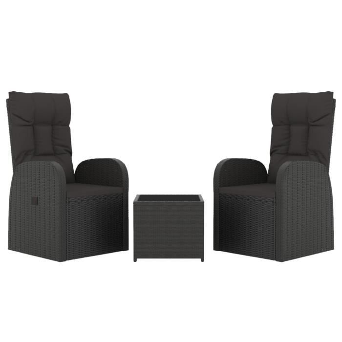 VidaXL Ensemble de salon de jardin 3 pcs noir poly rotin et acier 3157659