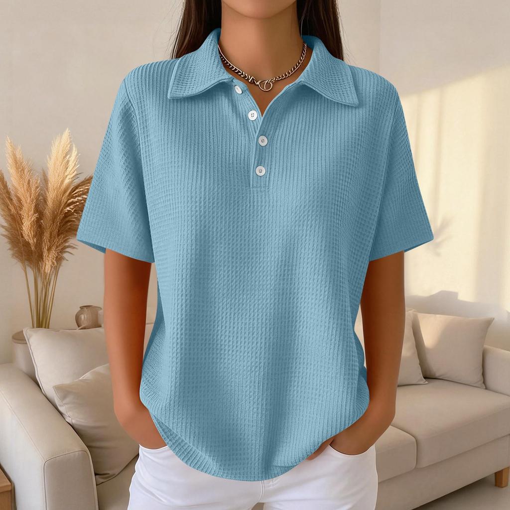 Damenmode Lässig Revers Kurzarm Farbe Hemd Damen Up Tops