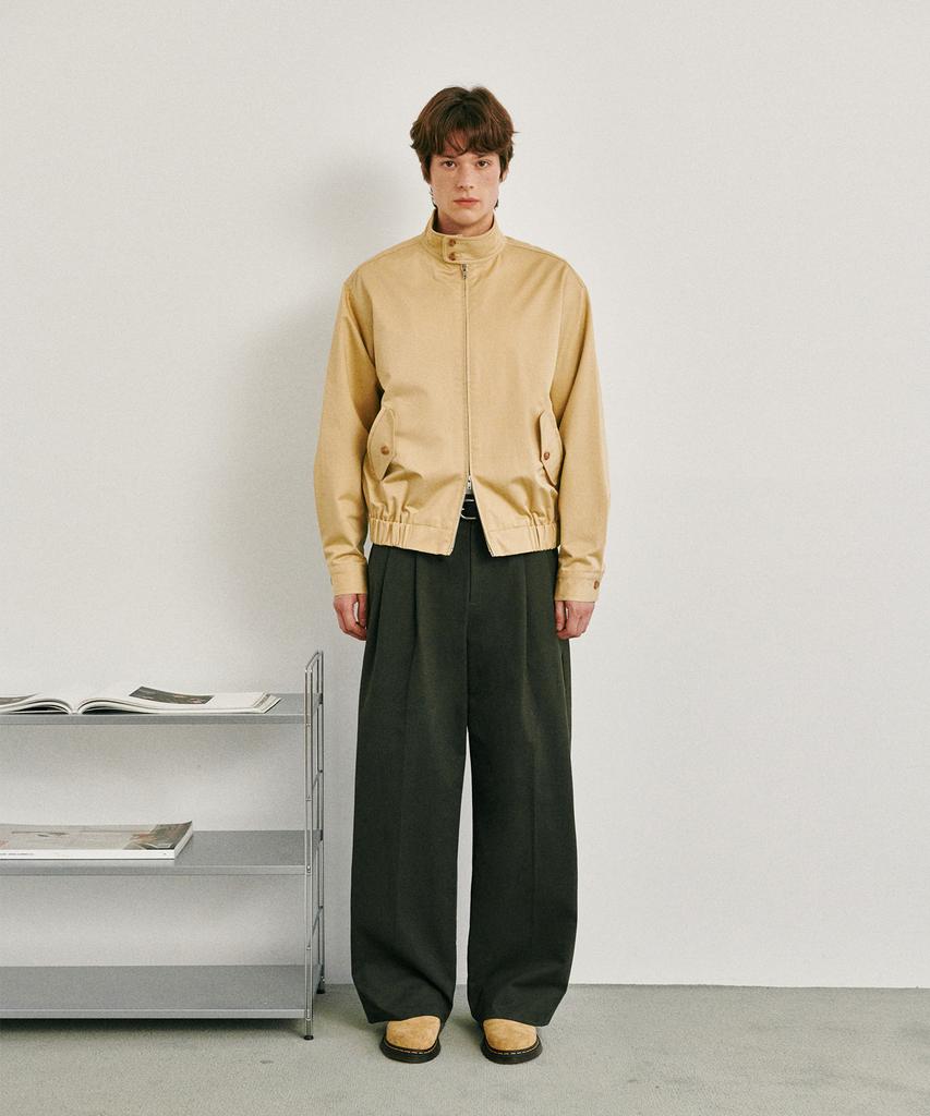 GLW Wide Double-Pleat Cotton Pants Khaki
