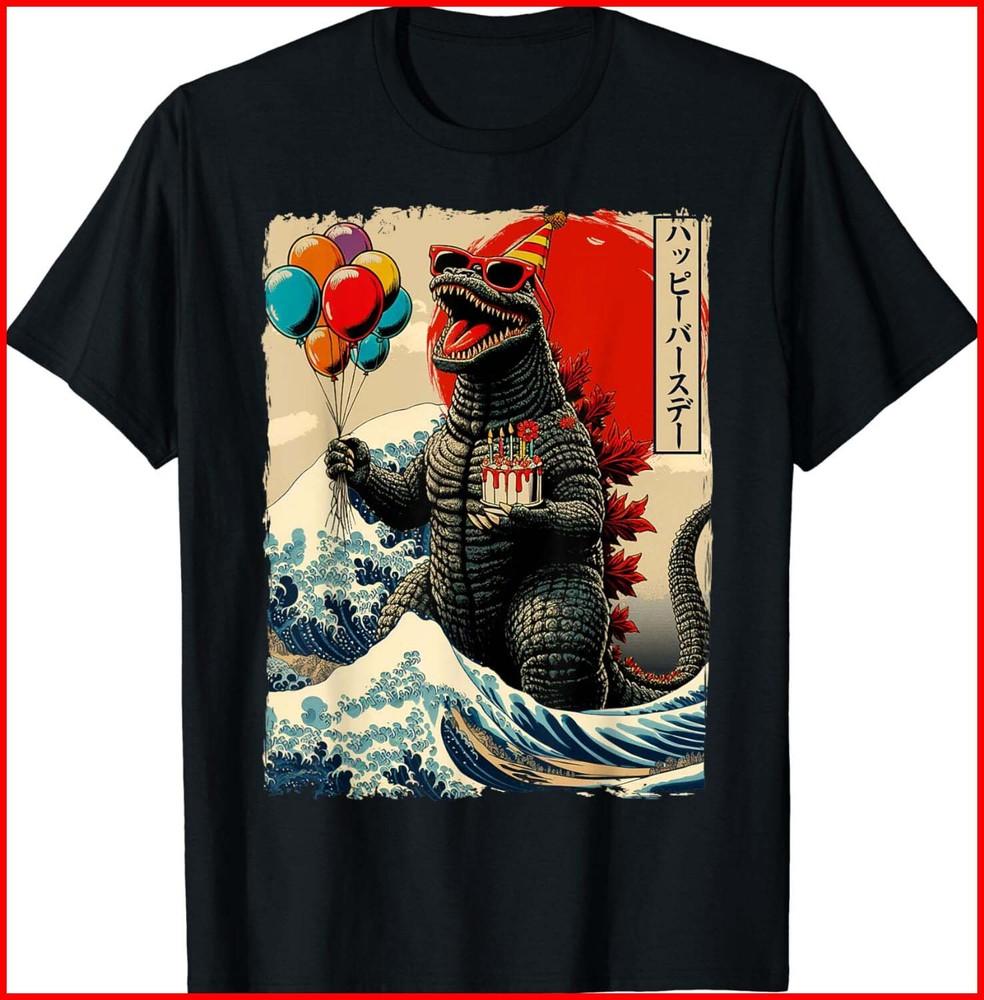 Kaiju Birthday Party Japanese Art Lovers Monster Black Cotton T-Shirt Unisex T-Shirt