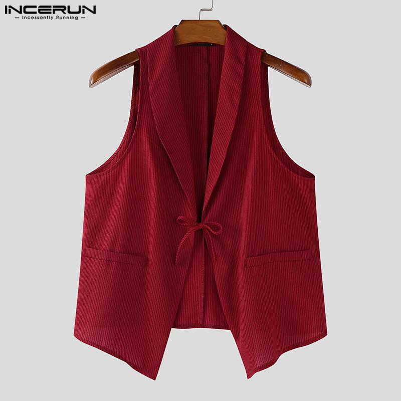 INCERUN Two Pieces Men Striped Sleeveless Vest and Zip-up Long Suit Pants Sets