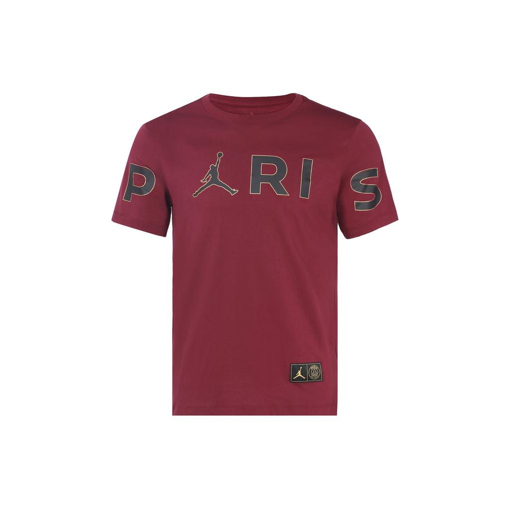 Jordan Wordmark Paris Saint-Germain Round Neck Letter Print Short Sleeve T-Shirt Men Tops Bordeaux CK9786-610