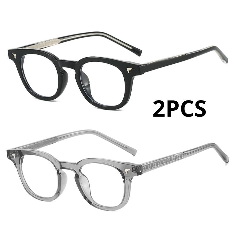 2PCS Classic Big Glasses Frame for Men Clear Lens TR90 Square Glasses Anti Blue Light Male Retro Acetate Transparent Blue
