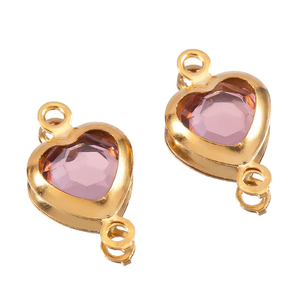 10pcs Glass Heart Pendants Base Stainless Steel Double Hole Colorful Crystal Charms Connector for DIY Necklace Jewelry Makings