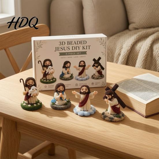 Religious Bead Art Kit DIY Christian Beading Kit 3D Beaded Jesus Virgin Mary Figurines Craft for Beginners Set Figure Adults Gifts