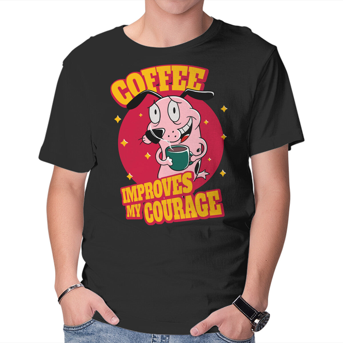 Unisex Crew Neck T-Shirt Coffee Improves My Courage Graphic Short Sleeve Casual Tee XXXXL