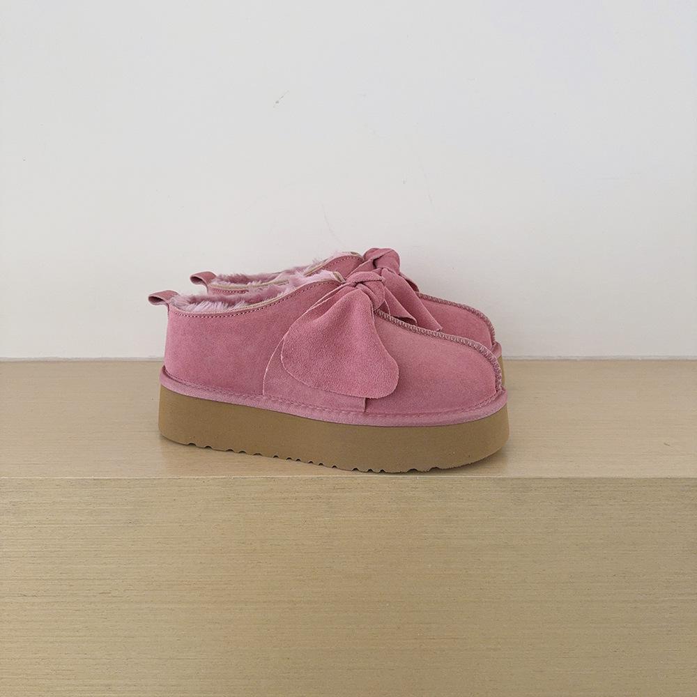 Women's Winter Bow-Head Cotton Slippers, Outdoor Velvet Thick-Soled Snow Boots.