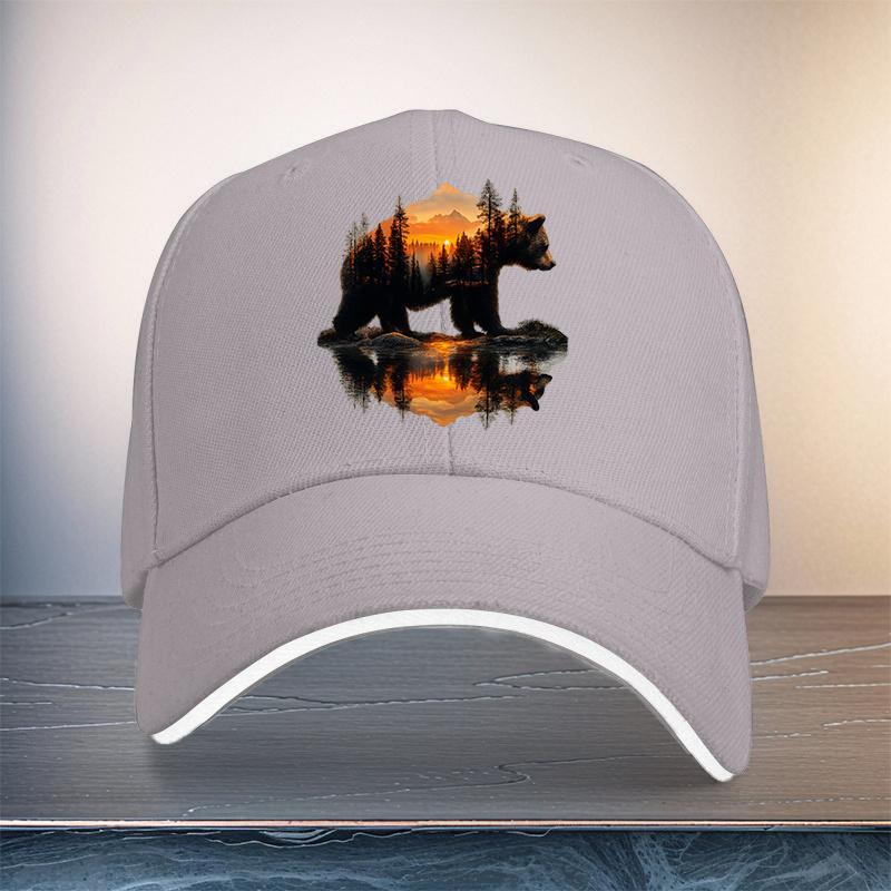 Bear Forest Sunset Reflection Graphic Baseball Cap Unisex Polyester Casual Outdoor Adjustable Hat