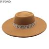 Autumn Winter Wool Felt Fedoras Hat 9.5CM Wide Brim Jazz Hats For Women British Style Flat bowler Church Dress Hats