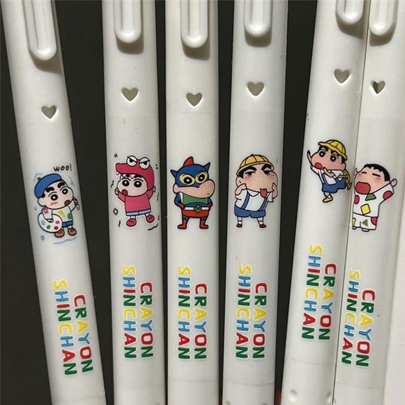 6Pcs Kawaii Crayon Shin-Chan Neutral Pen Cute 0.5Mm Black Ink Signature Pen Student Stationery Anime Cute Pressing Gel Pen Gifts