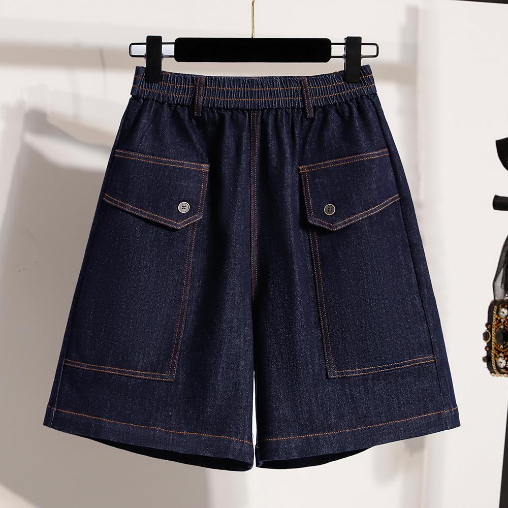 DIMANAF 2026 New Spring Summer Plus Size Women Short Pants Jeans Elastic Waist Cotton Oversize Shorts Denim Solid