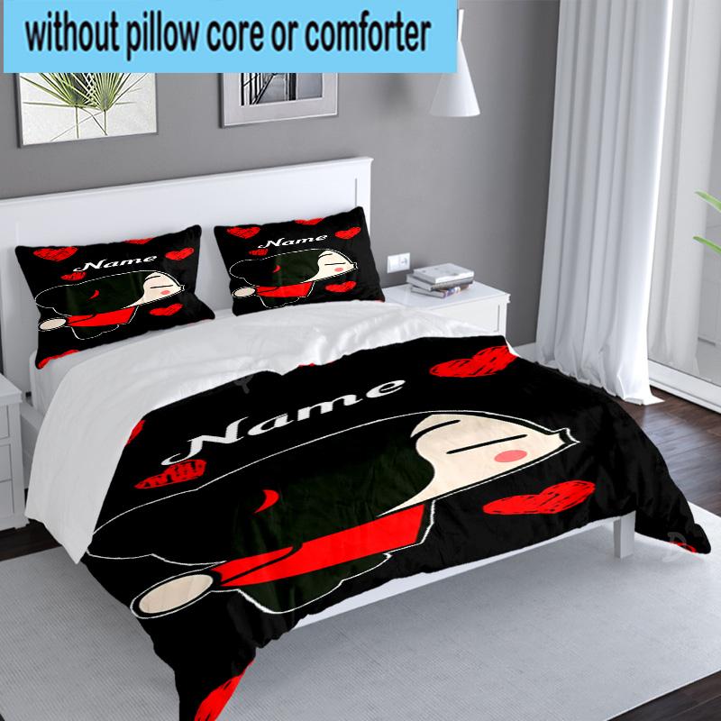 Custom Name 3PCS Heartfelt Pucca Love Bedding Set Including 1pc Duvet Cover And 2pcs Pillowcases for Bedroom, Dormitory Gift Home Decor