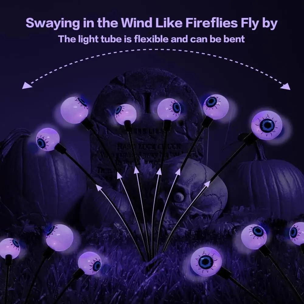 Scary Eyeball Lights Led Halloween Outdoor Solar Powered Green Eyeball Blinking Firefly Lights Waterproof Solar Path Lights