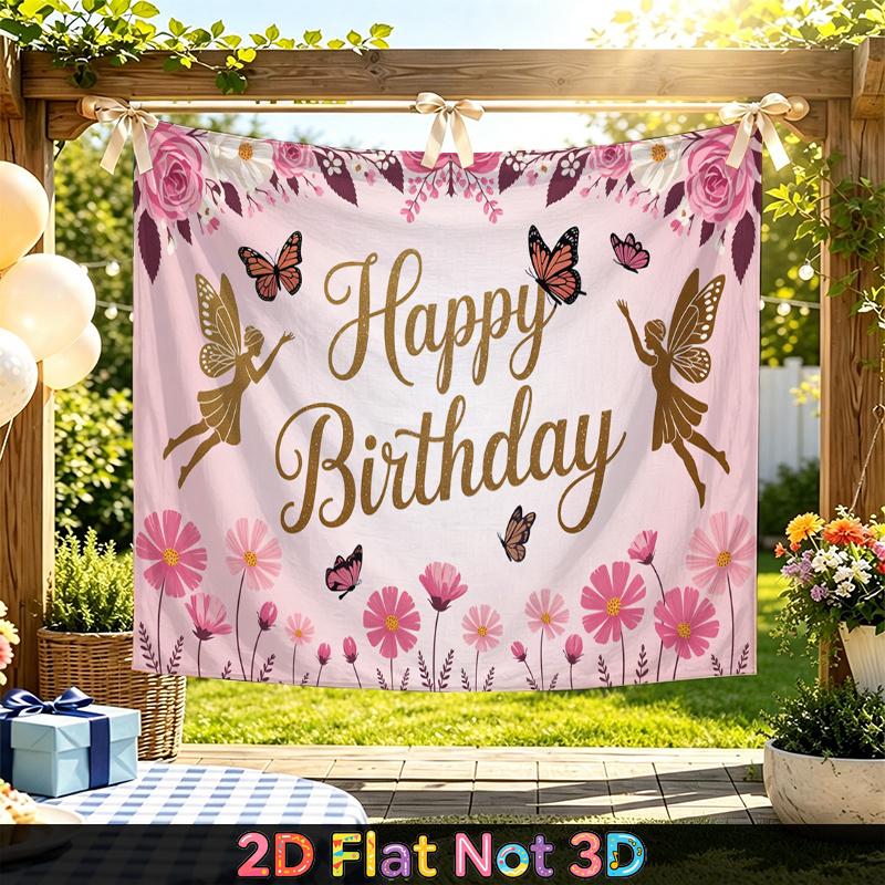 Party Backdrop Happy Birthday Birthday Floral Butterfly Photo Booth Background Front Door Decor