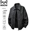 MiiOW Men's Casual Windproof Lapel Faux Leather Jacket