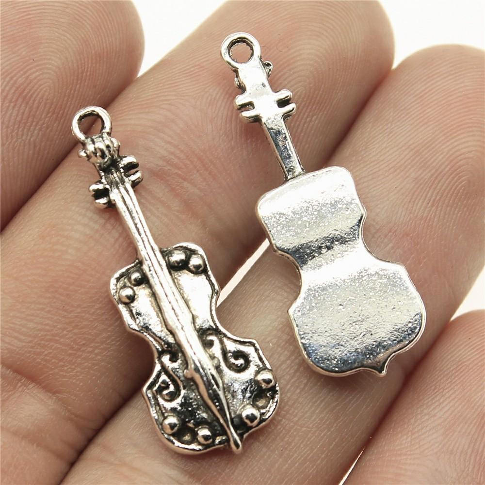 10pcs Musical Instrument Charms Antique Silver Color Guitar Microphone Violin French Horn Charms For Jewelry Making