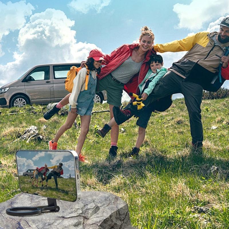 Portable Metal Phone Mount Adjustable Multiple Angle Magnetic Base Mobile Phone Rack for Content Creators Travel Office Use