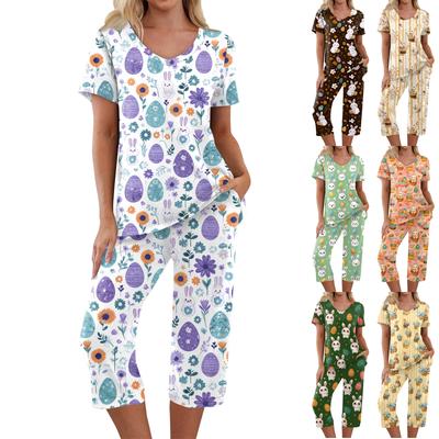 2 Piece Sets For Women Short Sleeve Top And Pants With Pockets Workout Soft  Print Sets