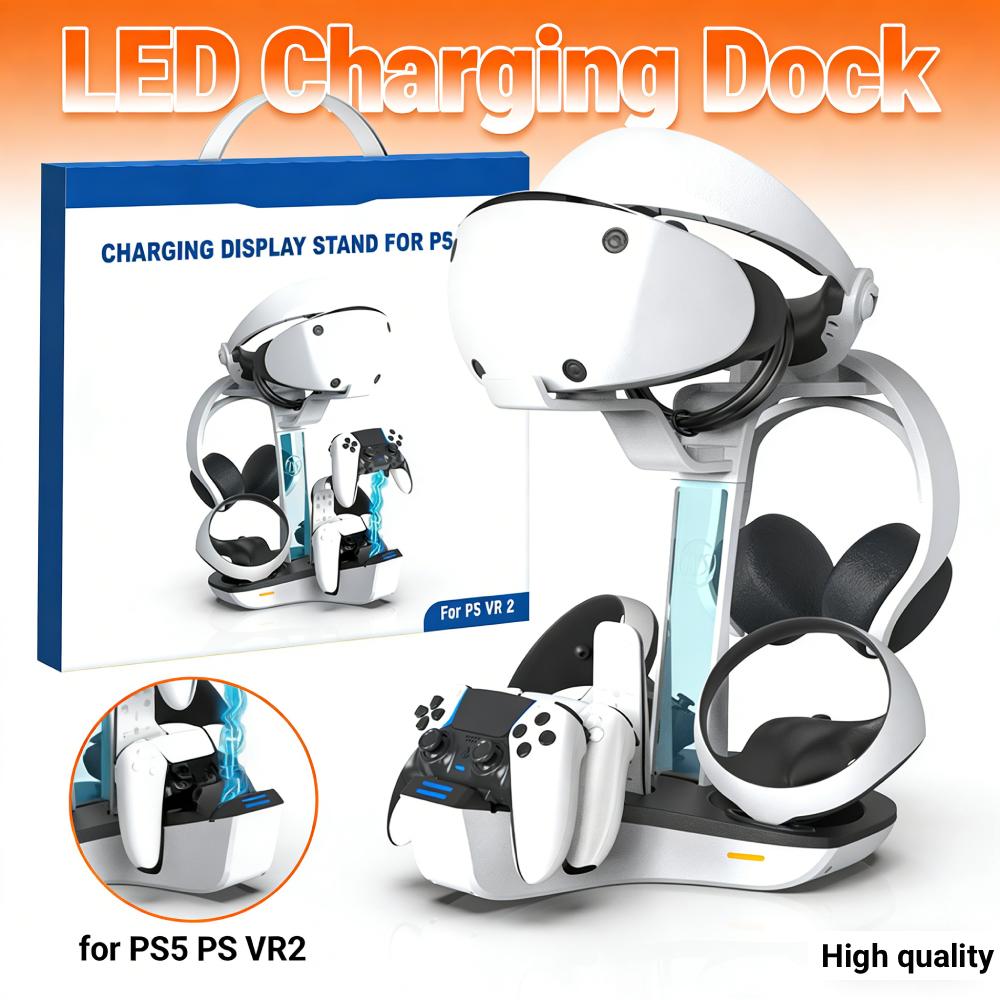 Charging Dock Professional Controller Charging Cradle LED Indicator Light Storage Helmet Earphones Bracket for PS5 PS VR2