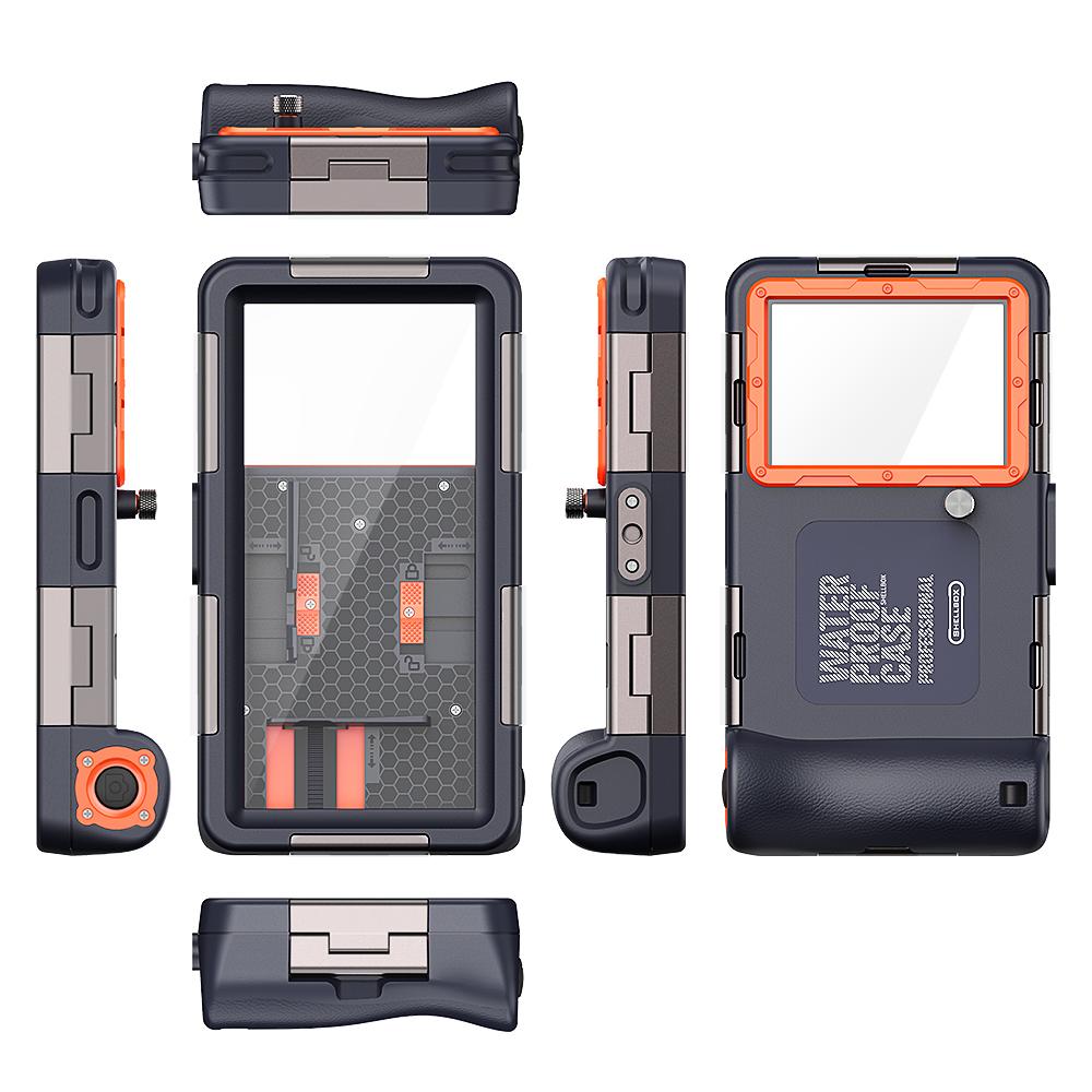Capa protetora para celular de mergulho compatível com iPhone Samsung 15M Capa profissional à prova d'água para azul escuro/cor de laranja
