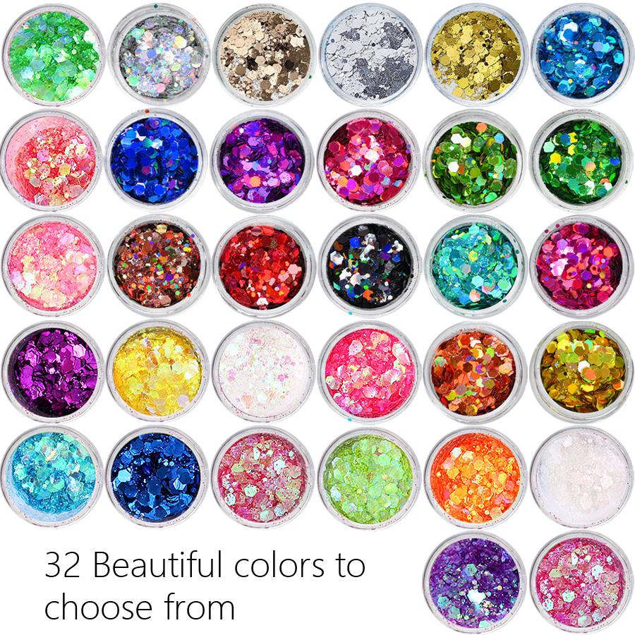32 Dosen Nailart Glitzerpuder DIY Nagel Flakes Holographisches Pigment Funkelnde Pailletten für Maniküre Dekoration