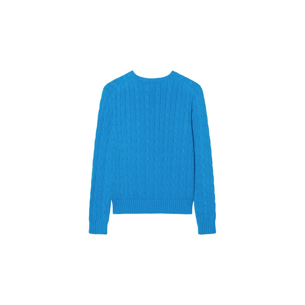 Polo Ralph Lauren Jednolity kolor haftowane logo okrągły dekolt długi rękaw dzianinowy sweter damski sweter niebieski 211570012-141