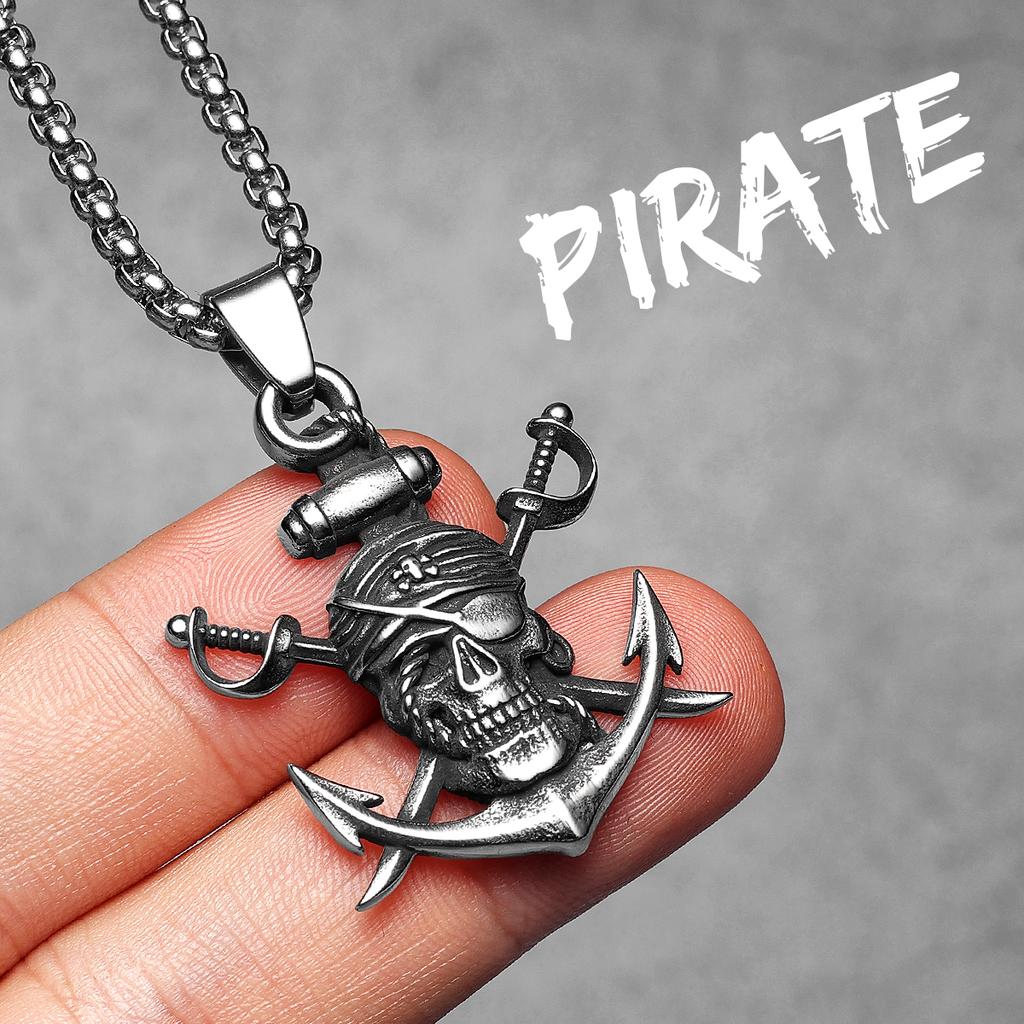 Pirate Skull Anchor Stainless Steel Jewelry Men Necklaces with Pendant for Male Women Punk Hip Hop Accessories Gifts Wholesale