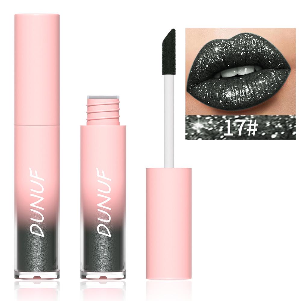 DUNUF 18-Color Diamond Lipstick Gloss: Easy-Apply, Long-Lasting, Plumping Shimmer Glaze for Glossy Makeup.